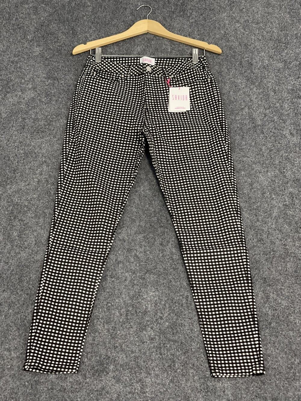 Savida Pants Womens 4 Plaid Check Career Chino Jeans Business Black UK:6 N269